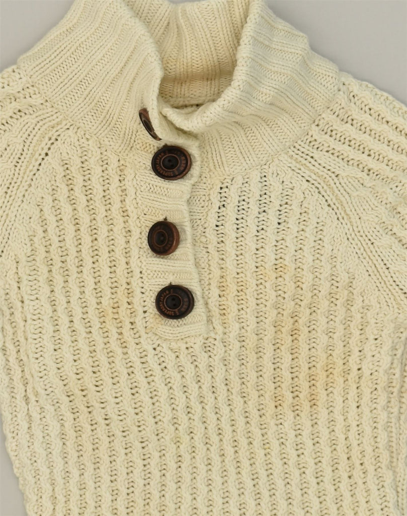 SUPERDRY Womens Button Neck Jumper Sweater UK 6 XS Beige Cotton | Vintage Superdry | Thrift | Second-Hand Superdry | Used Clothing | Messina Hembry 