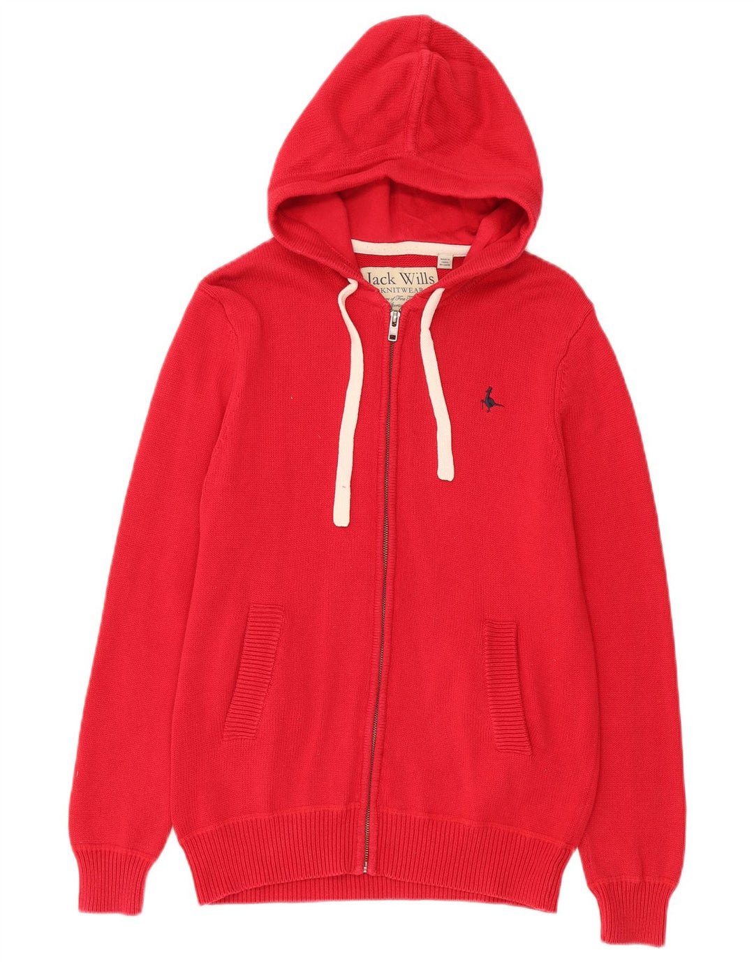 Jack Wills Mens Hooded Cardigan Sweater Small Red Cotton