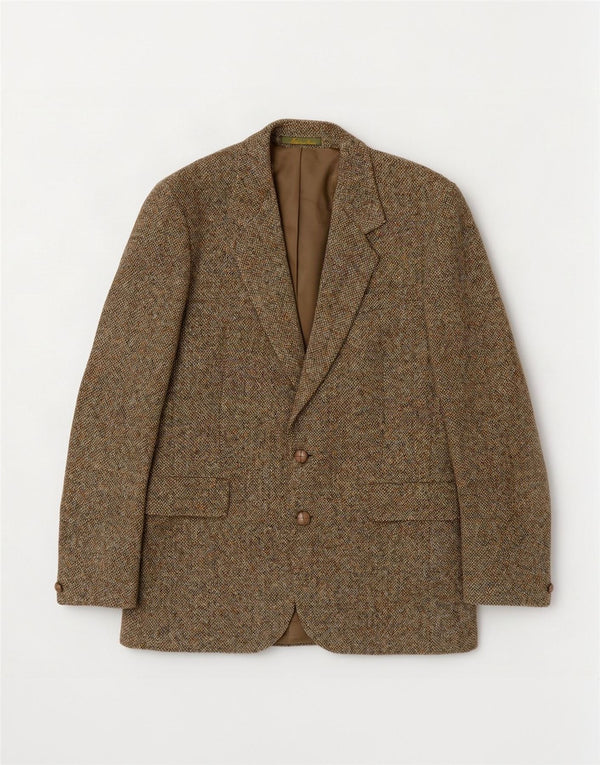 Harris Tweed Mens 2 Button Blazer Jacket UK 36 Small Khaki Wool