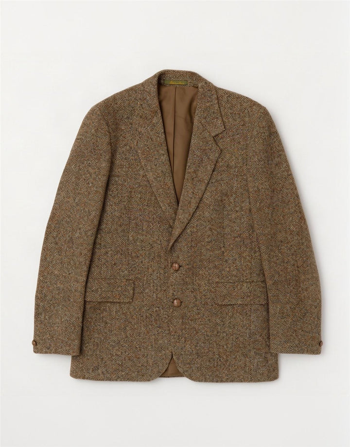 Harris Tweed Mens 2 Button Blazer Jacket UK 36 Small Khaki Wool