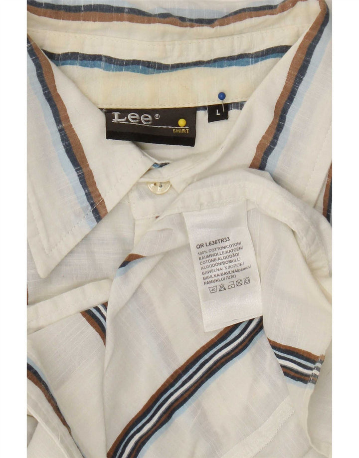 Lee Mens Short Sleeve Shirt Large White Striped Cotton