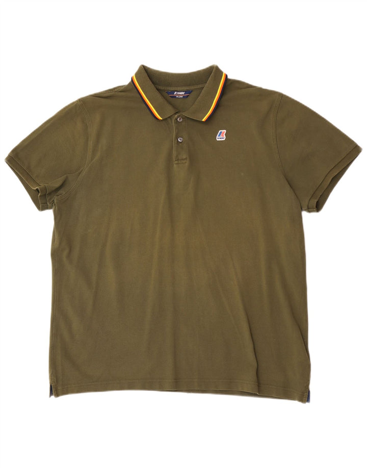 K-Way Mens Polo Shirt 2XL Khaki Striped Cotton