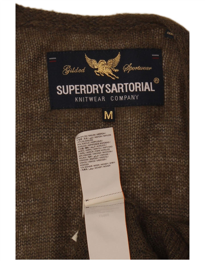 Superdry Womens Longline Open Cardigan Sweater UK 14 Medium Khaki Nylon