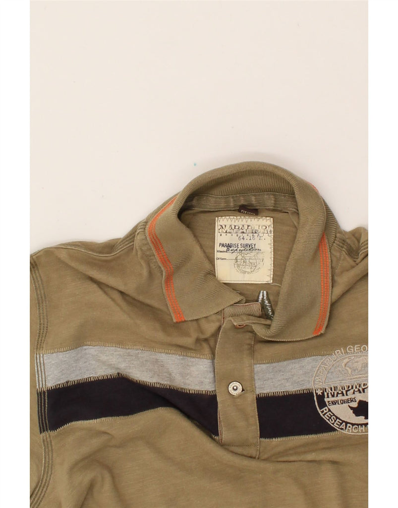 NAPAPIJRI Mens Graphic Polo Shirt Medium Beige Cotton Vintage Napapijri and Second-Hand Napapijri from Messina Hembry 