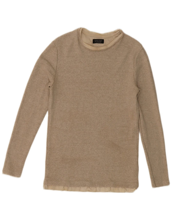 Zara Mens Top Long Sleeve Large Beige Polyester
