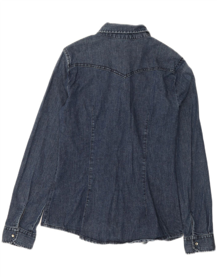 Sisley Womens Denim Shirt UK 10 Small Navy Blue