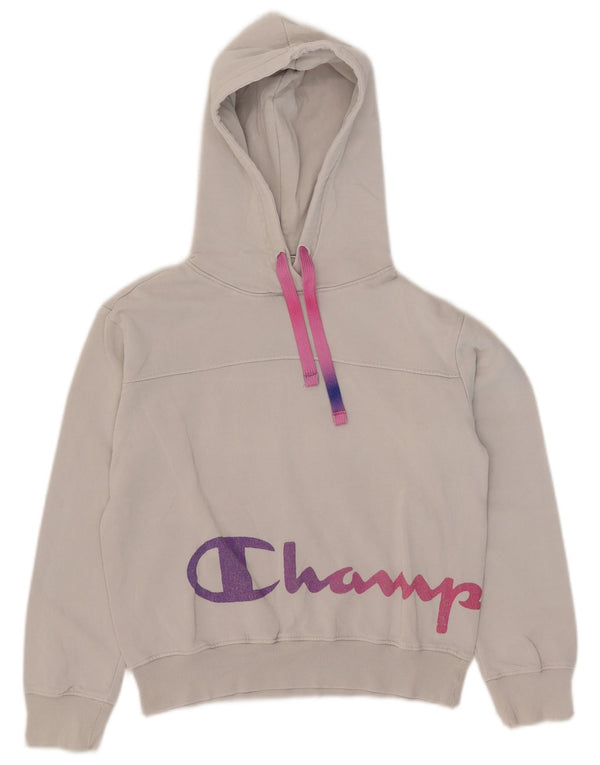 Champion Womens Graphic Oversized Hoodie Jumper UK 6 XS White Cotton