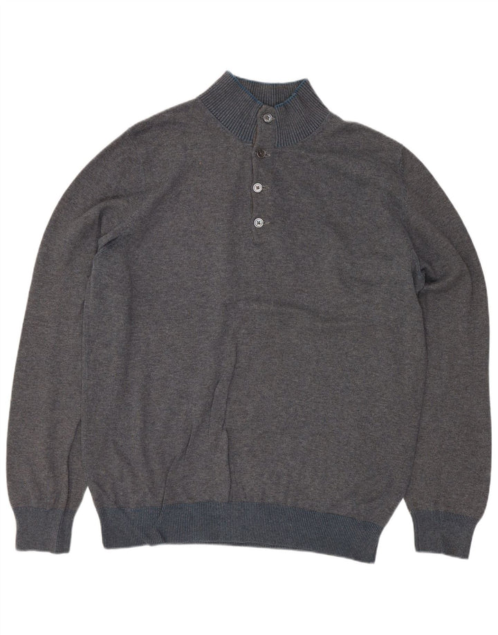Massimo Dutti Mens Button Neck Jumper Sweater Large Grey Cotton