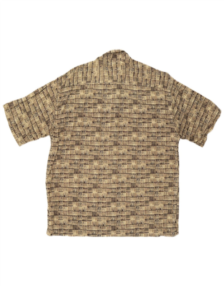 Vintage Mens Short Sleeve Shirt Large Beige Striped Rayon