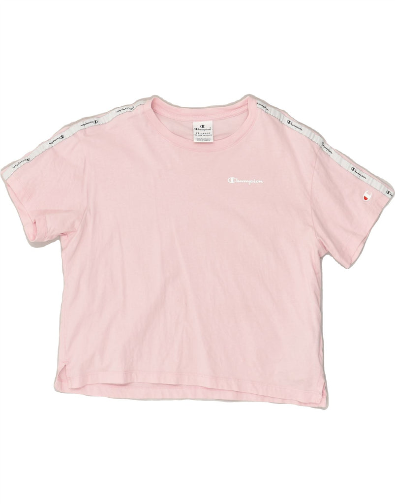 CHAMPION Girls Crop Graphic T-Shirt Top 15-16 Years 2XL Pink Cotton | Vintage Champion | Thrift | Second-Hand Champion | Used Clothing | Messina Hembry 