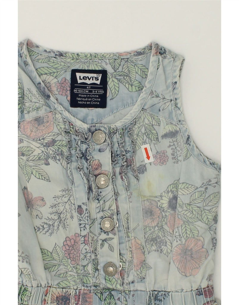 LEVI'S Girls Sleeveless Playsuit 3-4 Years  Blue Floral Cotton | Vintage Levi's | Thrift | Second-Hand Levi's | Used Clothing | Messina Hembry 