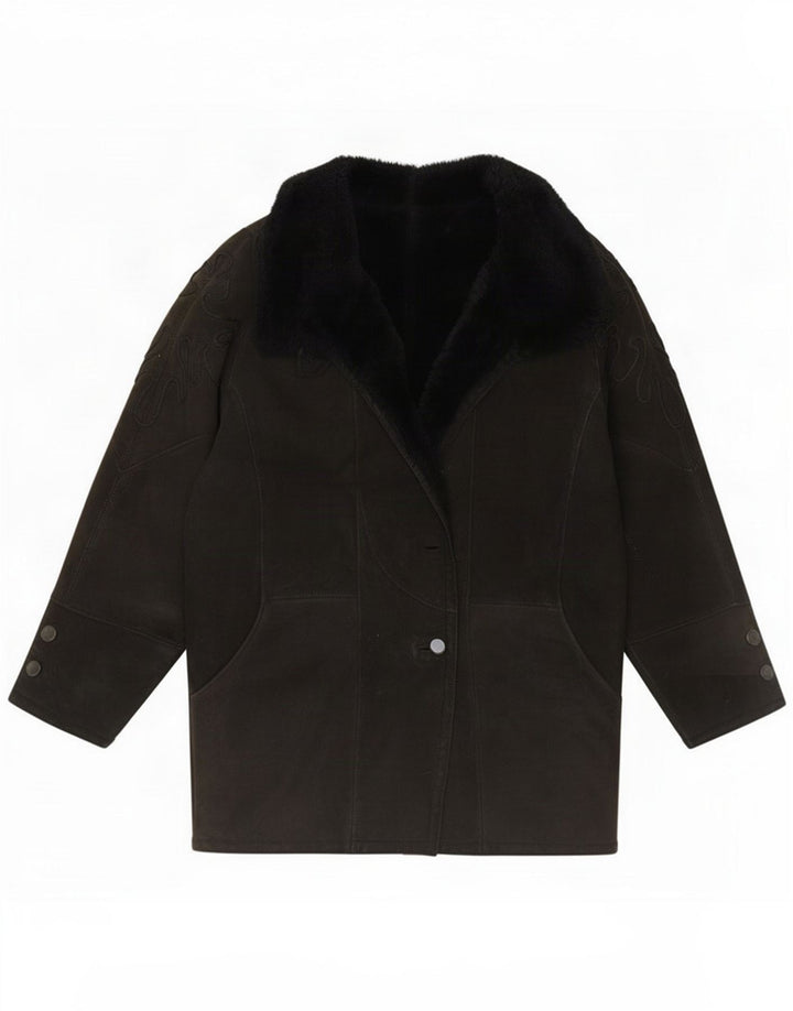 Vintage Womens Shearling Jacket UK 18 XL Black