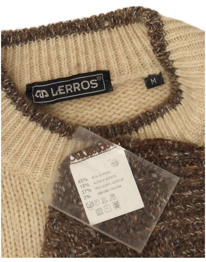 Lerros Mens Crew Neck Jumper Sweater Medium Brown Fair Isle Wool