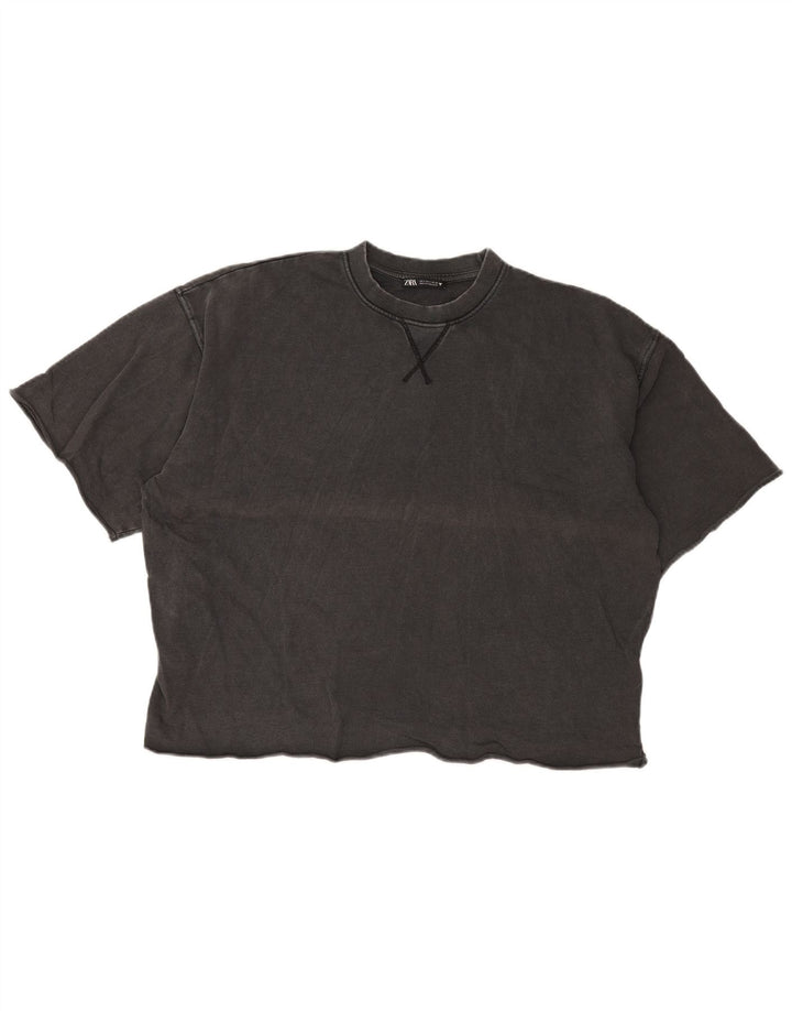 Zara Womens Oversized T-Shirt Top UK 10 Small Grey Cotton