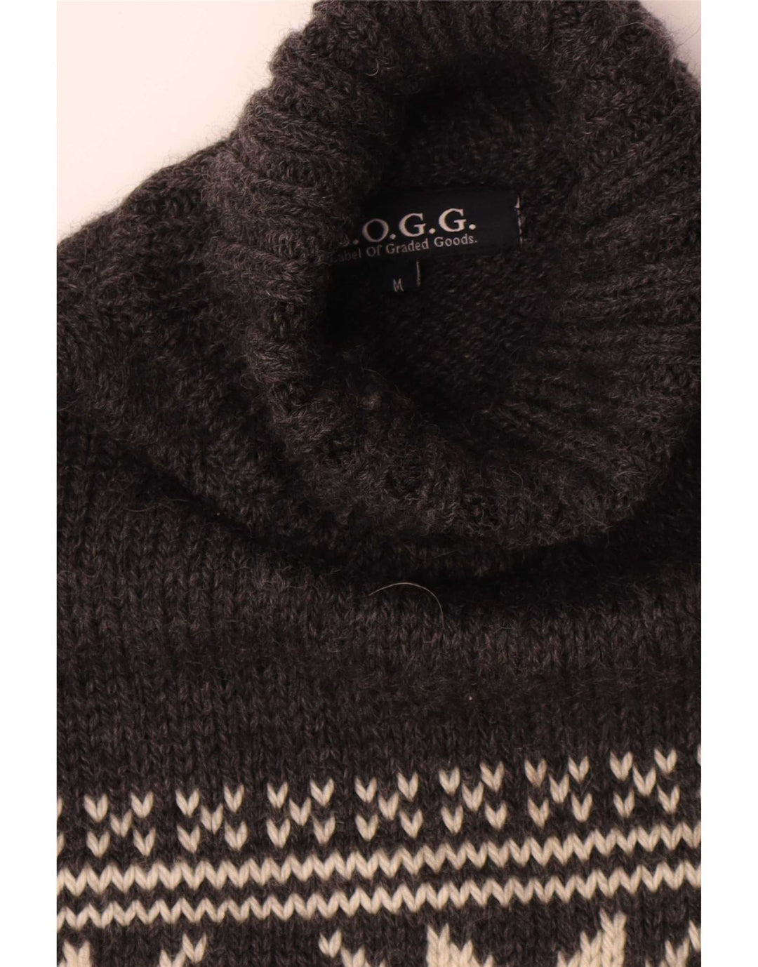 L.O.G.G Mens Roll Neck Jumper Sweater Medium Grey Fair Isle Wool