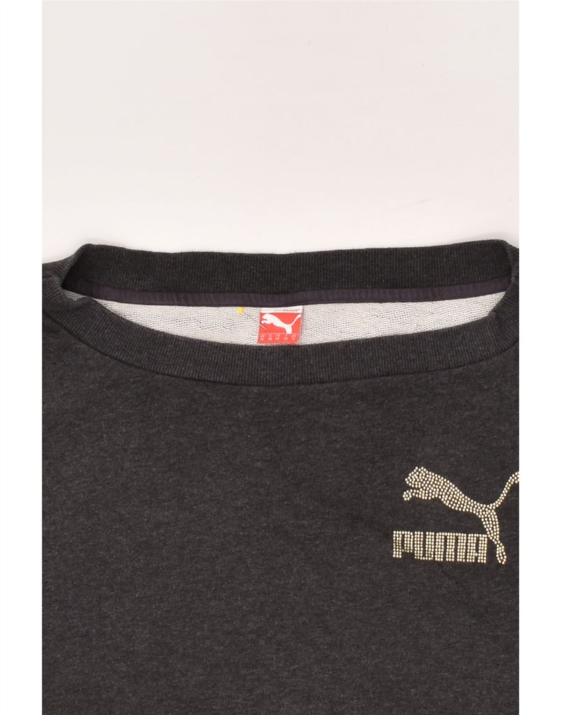 PUMA Womens Loose Fit Sweatshirt Jumper UK 14 Medium Grey Cotton | Vintage Puma | Thrift | Second-Hand Puma | Used Clothing | Messina Hembry 