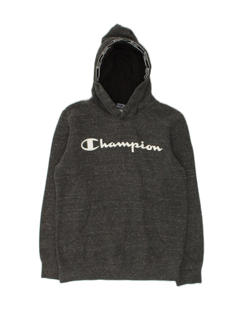 CHAMPION Boys Graphic Hoodie Jumper 13-14 Years XL Grey Flecked Cotton | Vintage Champion | Thrift | Second-Hand Champion | Used Clothing | Messina Hembry 