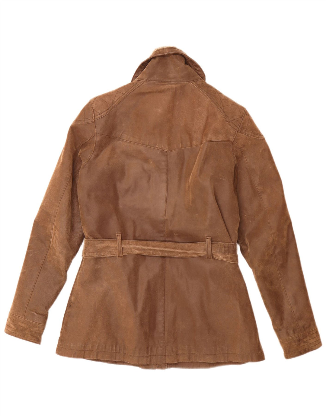 Fat Face Womens Vintage Fit Leather Jacket UK 12 Medium Brown