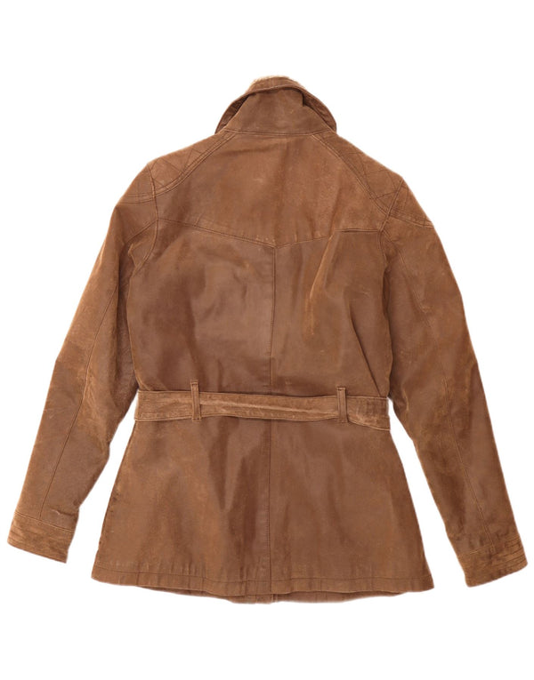 Fat Face Womens Vintage Fit Leather Jacket UK 12 Medium Brown
