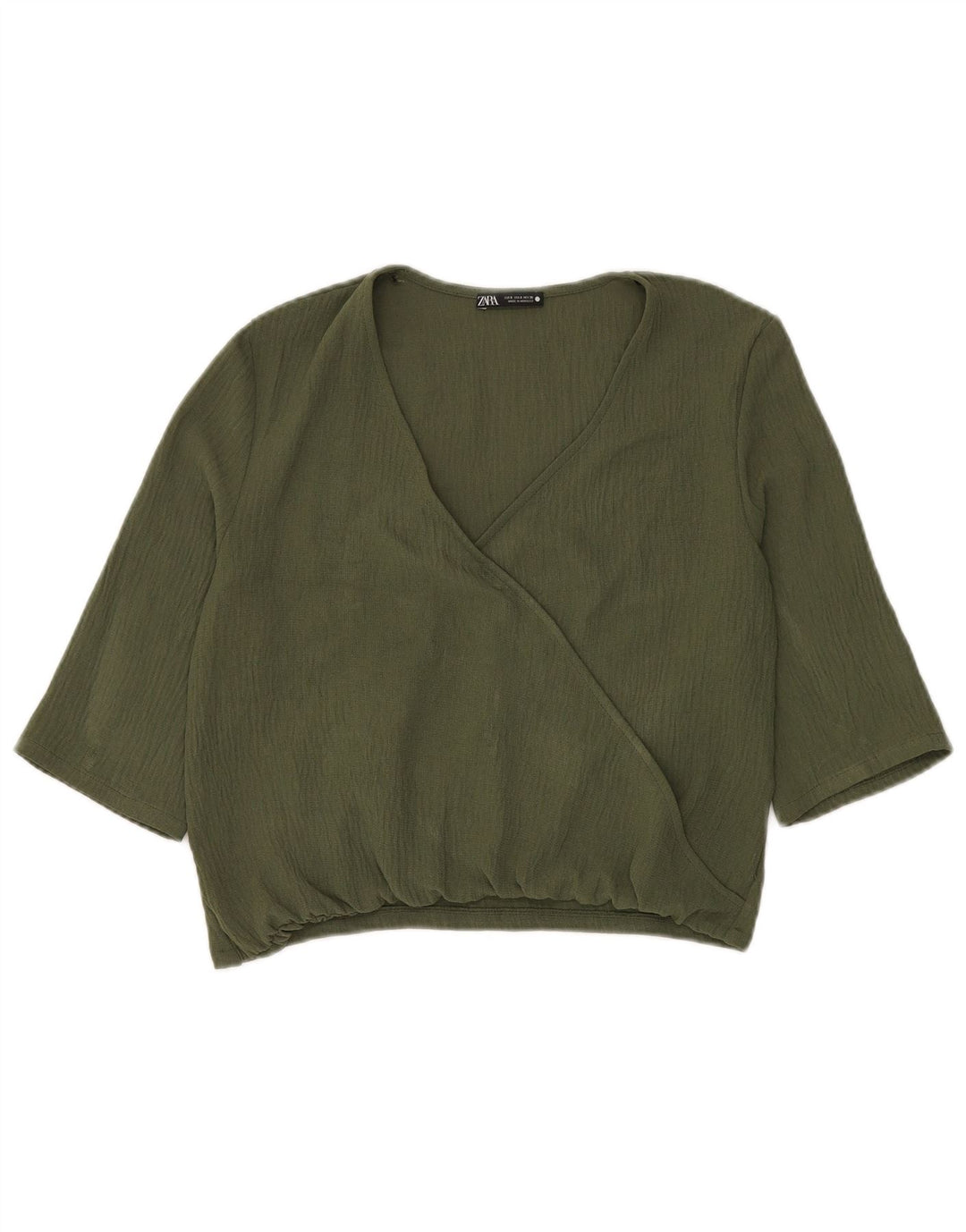 Zara Womens Crop Top 3/4 Sleeve UK 10 Small Green