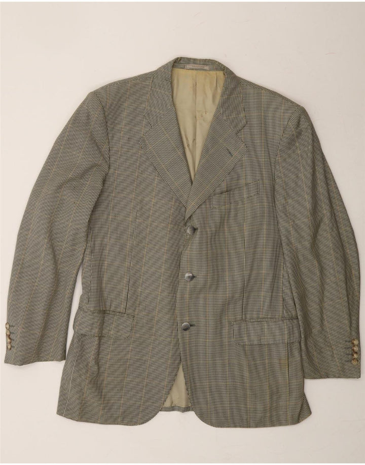 TRUSSARDI Mens 3 Button Blazer Jacket IT 48 Medium Grey Check Virgin Wool Vintage Trussardi and Second-Hand Trussardi from Messina Hembry 