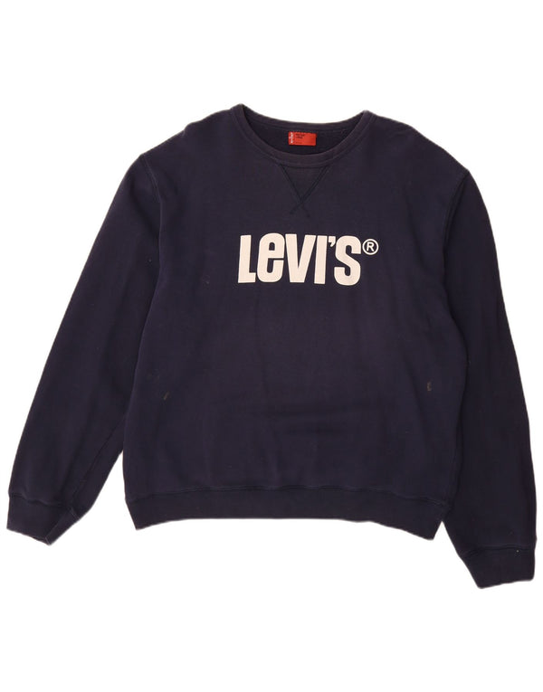 LEVI'S Mens Graphic Sweatshirt Jumper Large Navy Blue Cotton