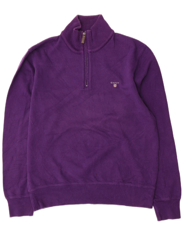Gant Mens Zip Neck Jumper Sweater Large Purple Cotton Classic