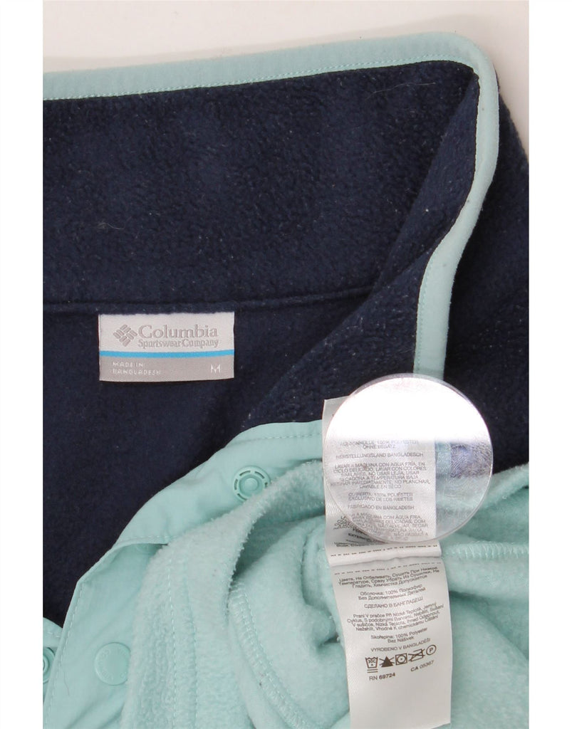 COLUMBIA Mens Button Neck Fleece Jumper Medium Turquoise Colourblock Vintage Columbia and Second-Hand Columbia from Messina Hembry 