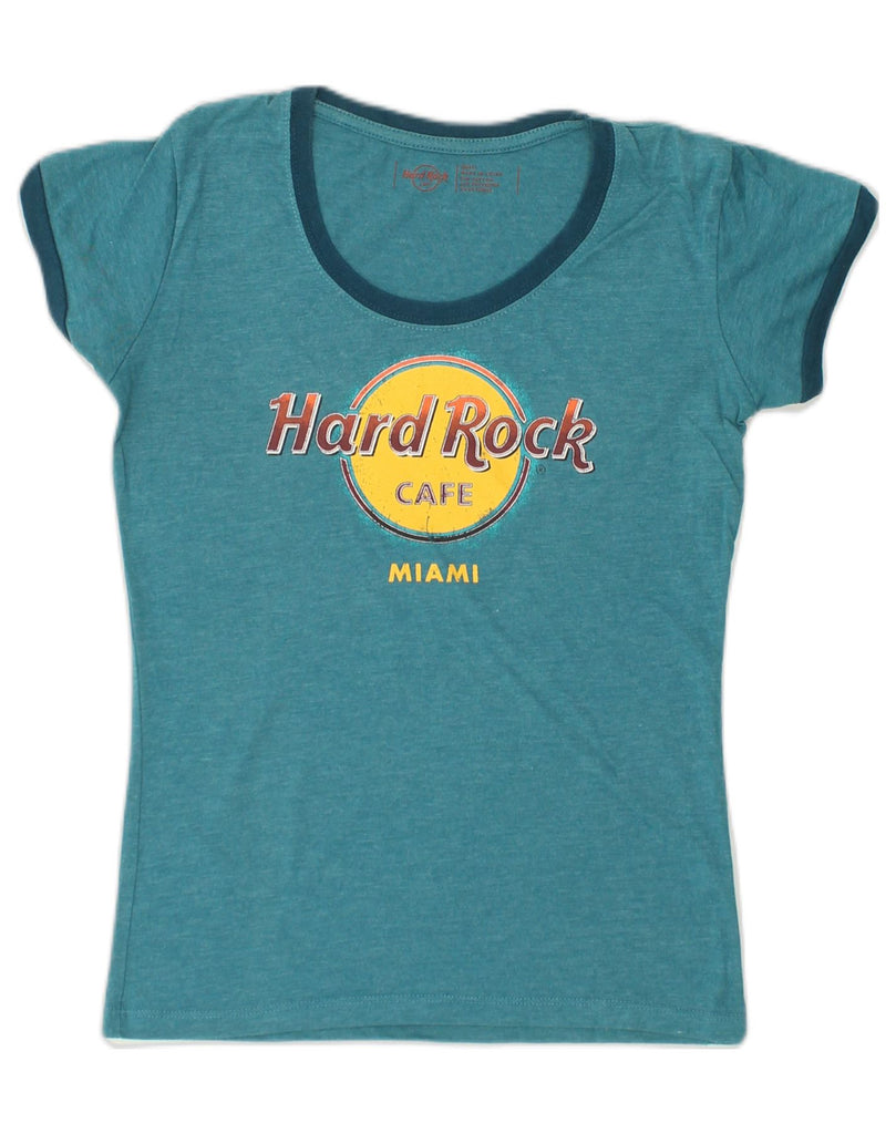 HARD ROCK CAFE Womens Miami Graphic T-Shirt Top UK 10 Small Blue Cotton | Vintage Hard Rock Cafe | Thrift | Second-Hand Hard Rock Cafe | Used Clothing | Messina Hembry 