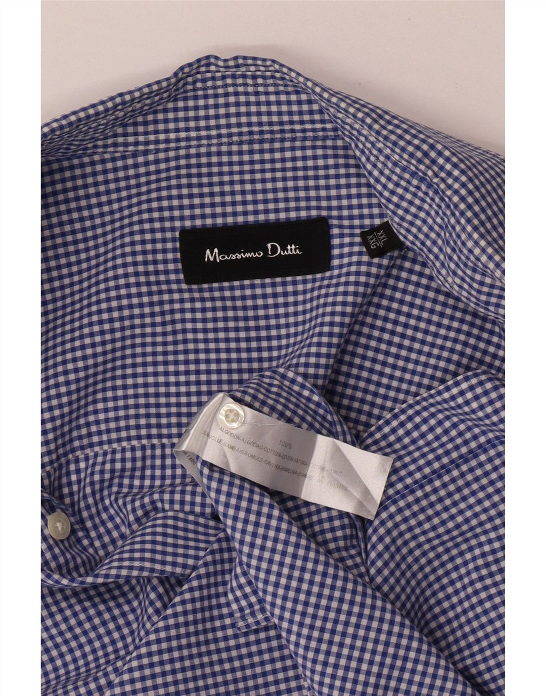 Massimo Dutti Mens Shirt 2XL Blue Gingham Cotton