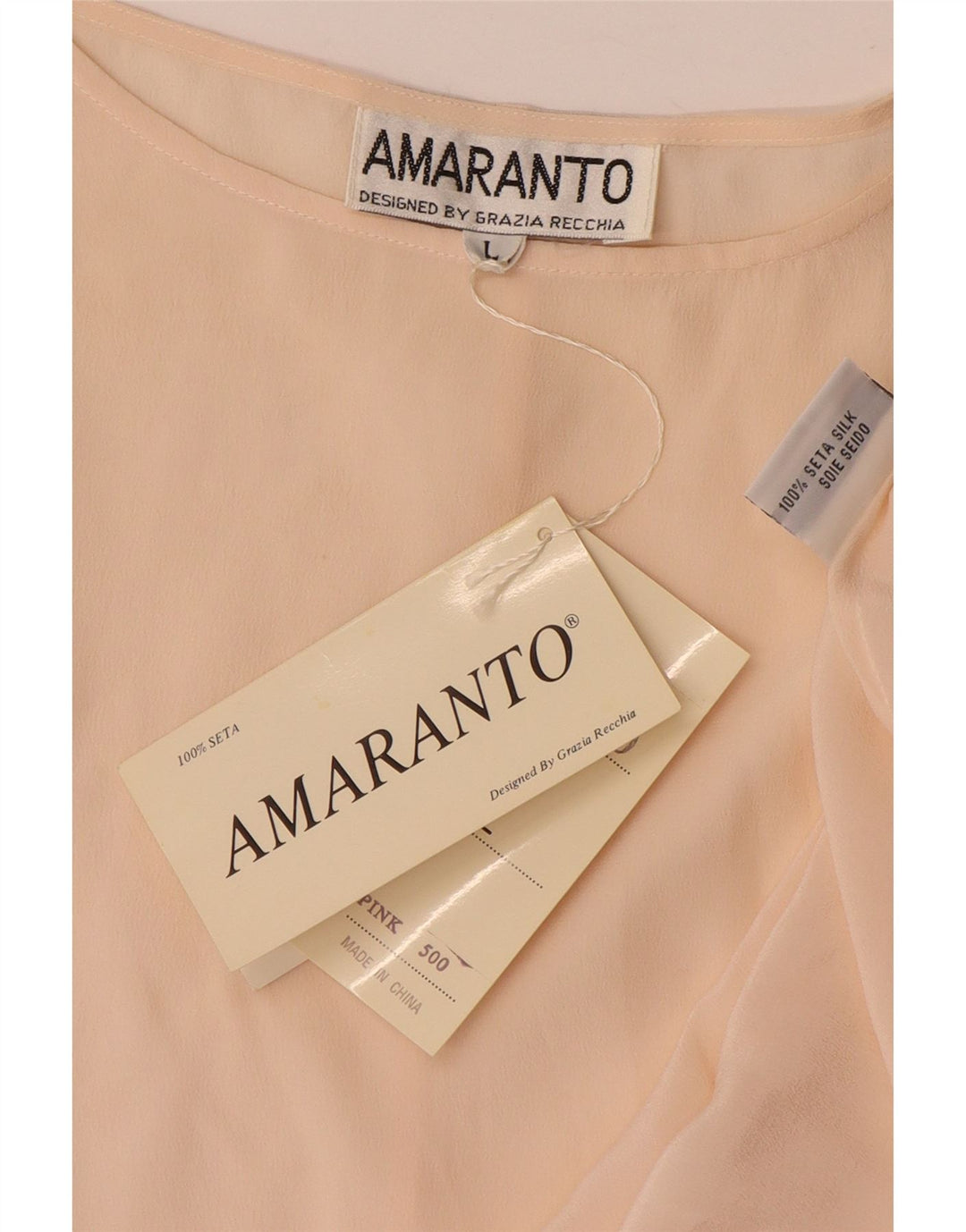 Amaranto Womens Oversized Blouse Top UK 16 Large Beige Silk