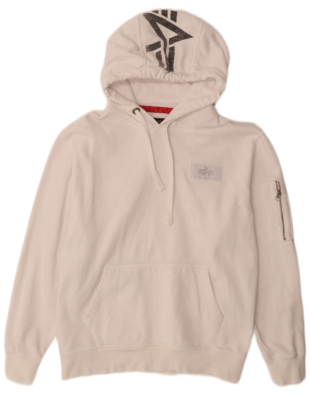 ALPHA INDUSTRIES Mens Graphic Hoodie Jumper Large White Cotton