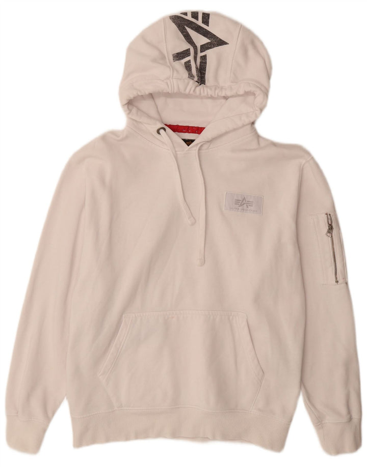 ALPHA INDUSTRIES Mens Graphic Hoodie Jumper Large White Cotton
