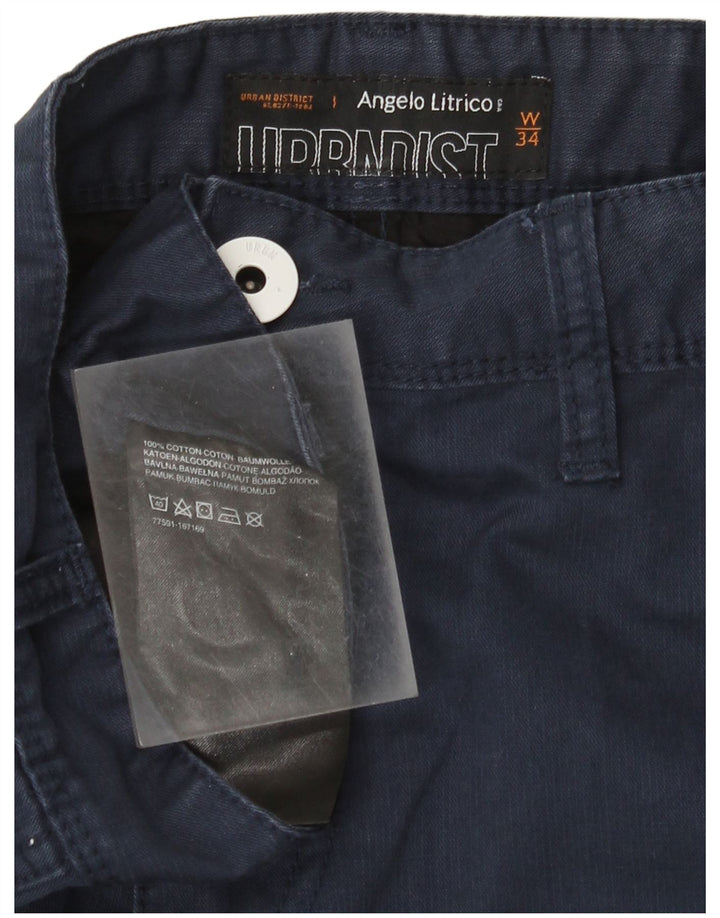 Angelo Litrico Mens Cargo Shorts W34 Large Navy Blue Cotton
