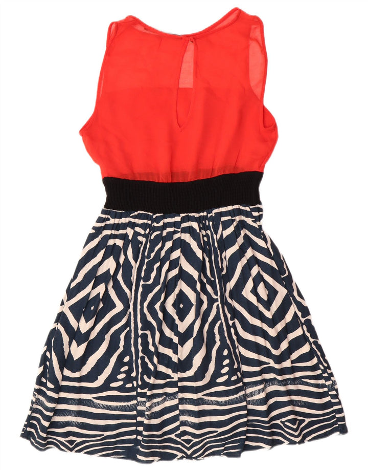 Zara Womens Basic Sleeveless A-Line Dress UK 12 Medium Red Geometric Modern