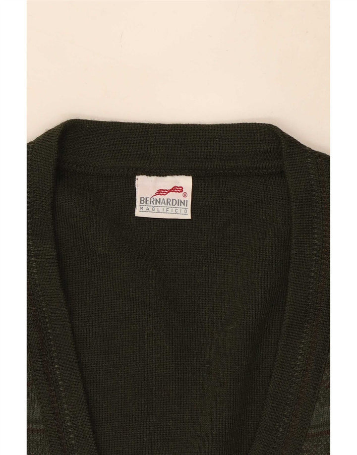 Bernardini Mens Sleeveless Cardigan Sweater Large Khaki Geometric Wool