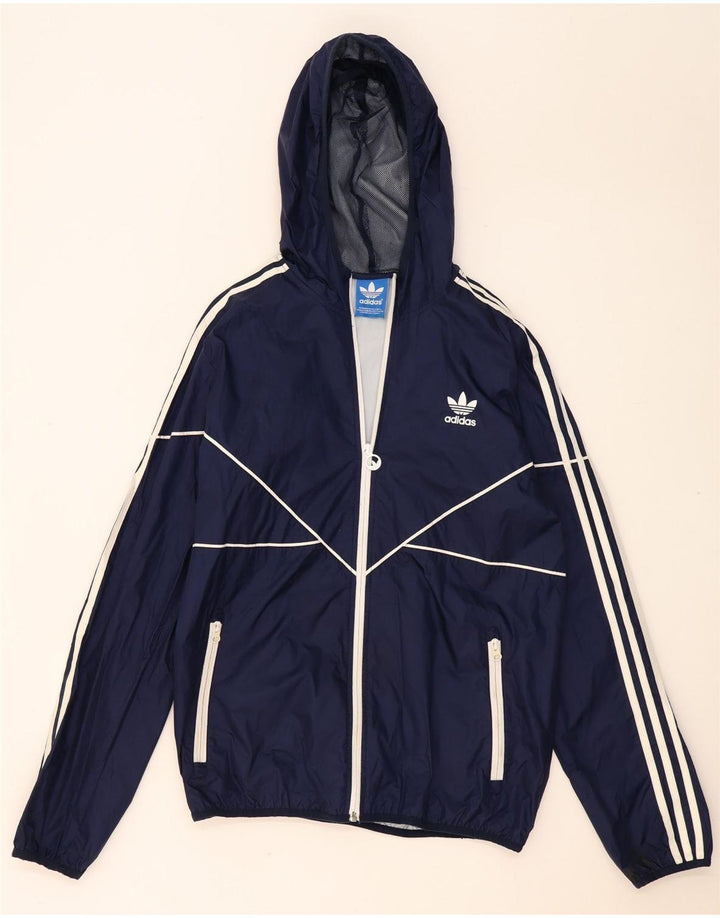 Adidas Mens Hooded Rain Jacket UK 38 Medium Navy Blue Polyester