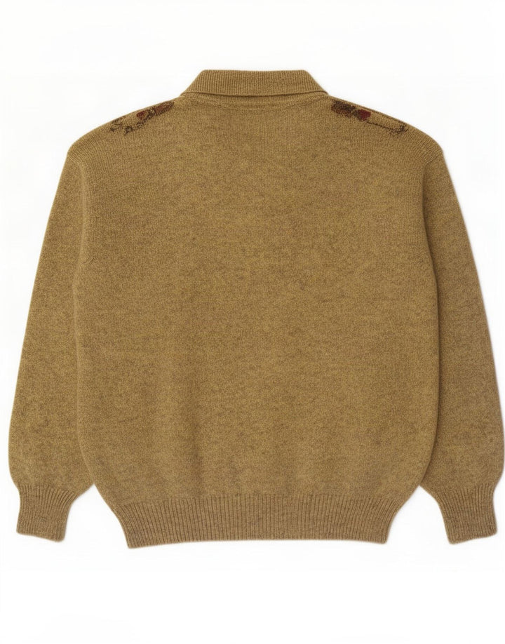 Hemmond Mens Polo Neck Jumper Sweater Medium Yellow Argyle/Diamond