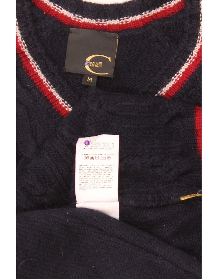 Just Cavalli Womens V-Neck Jumper Sweater UK 14 Medium Navy Blue