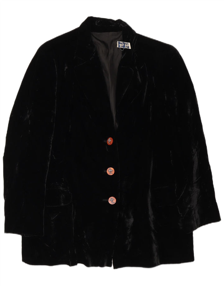 Vintage Womens 3 Button Velvet Blazer Jacket UK 14 Large Black Viscose