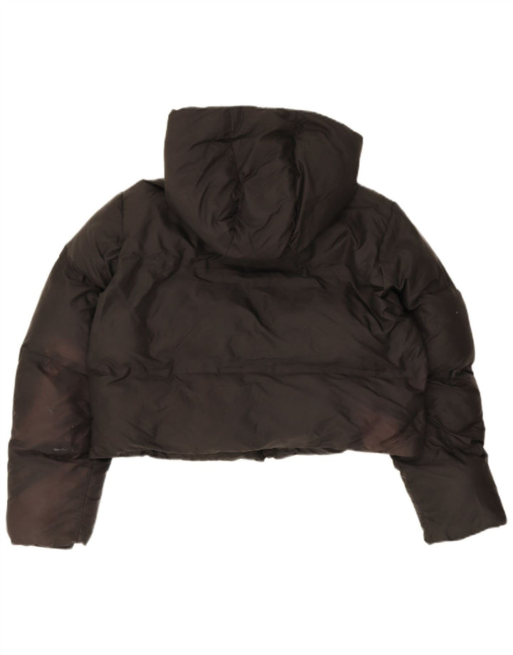 Zara Womens Crop Hooded Oversized Padded Jacket UK 10 Small Black Polyester