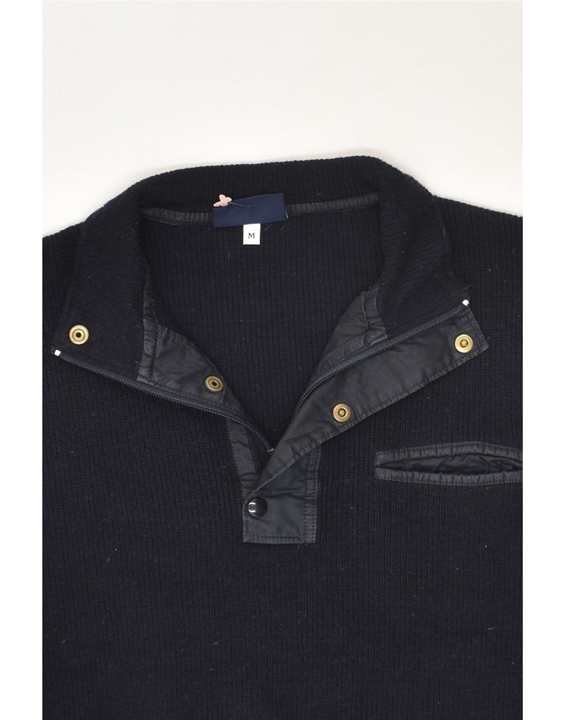 MALAGRIDA Mens Zip Neck Jumper Sweater Medium Navy Blue Wool | Vintage Malagrida | Thrift | Second-Hand Malagrida | Used Clothing | Messina Hembry 