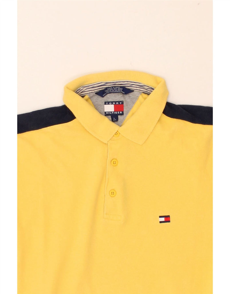 TOMMY HILFIGER Boys Long Sleeve Polo Shirt 14-15 Years Large Yellow Cotton Vintage Tommy Hilfiger and Second-Hand Tommy Hilfiger from Messina Hembry 