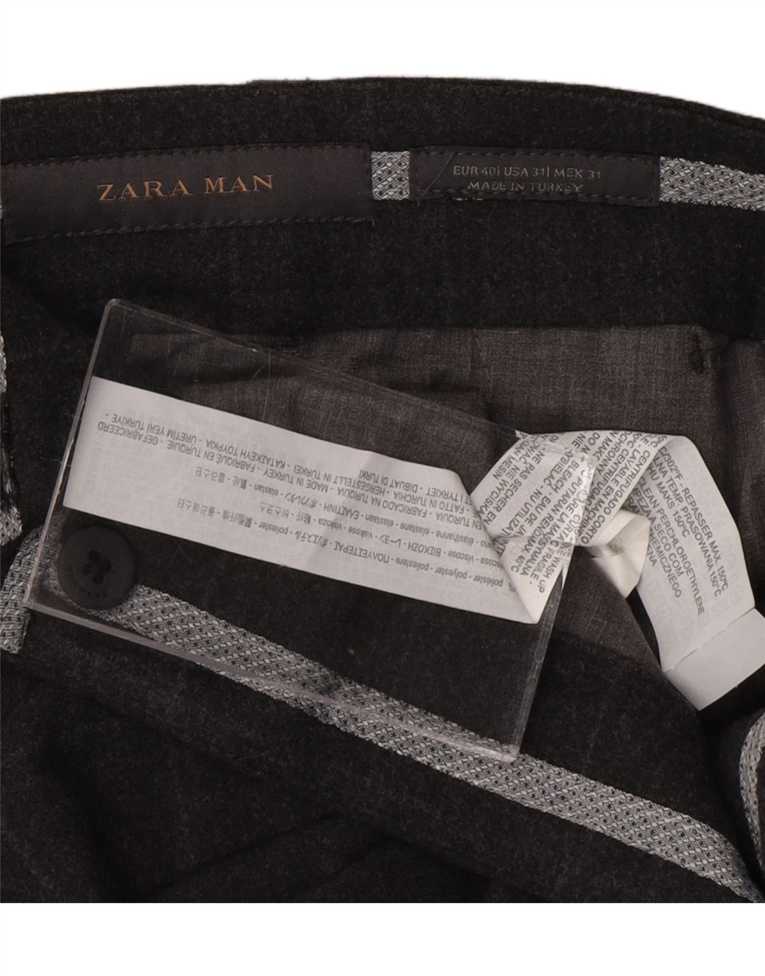ZARA Mens Slim Suit Trousers EU 40 Medium W31 L25 Grey Check Polyester Vintage Zara and Second-Hand Zara from Messina Hembry 