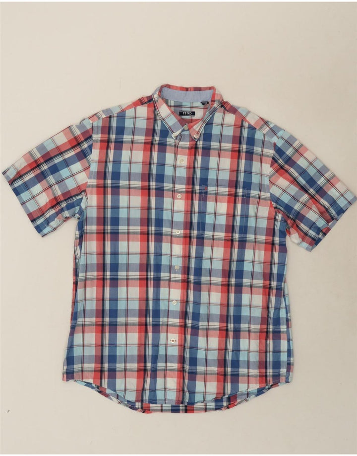 IZOD Mens Short Sleeve Shirt Large Blue Check Cotton Vintage Izod and Second-Hand Izod from Messina Hembry 