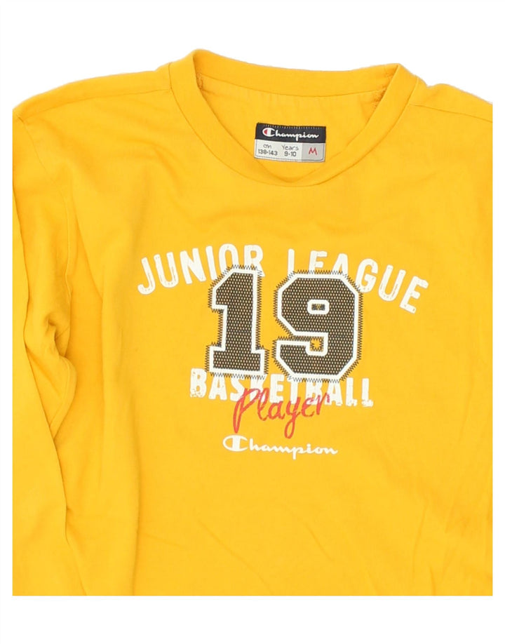 CHAMPION Boys Basketball Graphic Top Long Sleeve 9-10 Years Medium Yellow Vintage Champion and Second-Hand Champion from Messina Hembry 