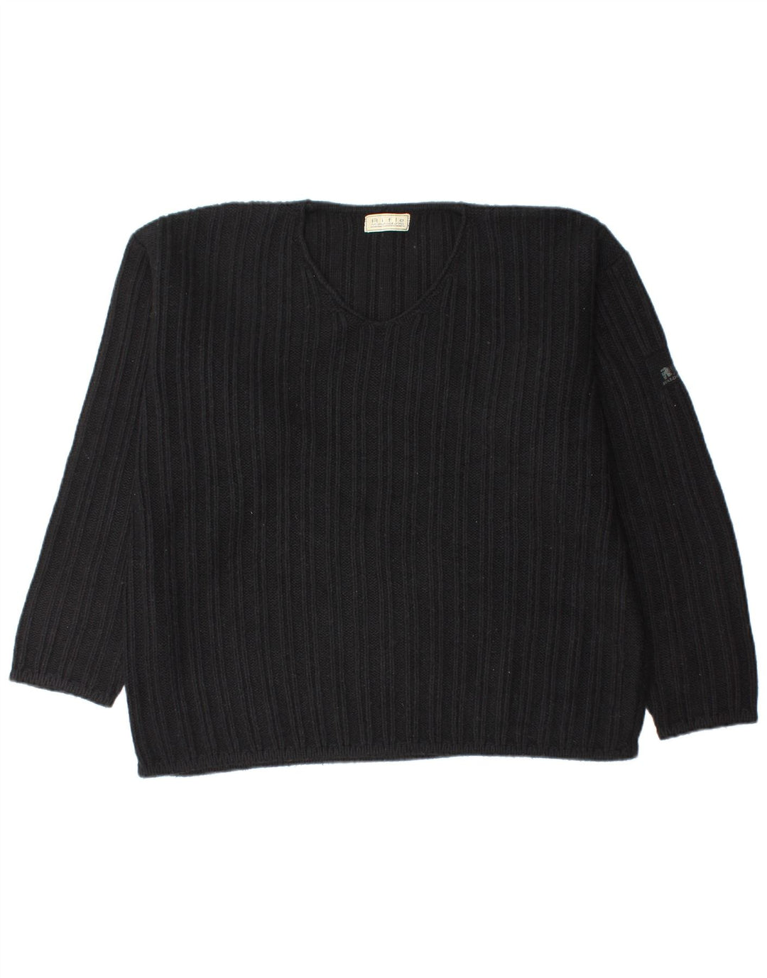 Rifle Mens V-Neck Jumper Sweater Large Black Acrylic