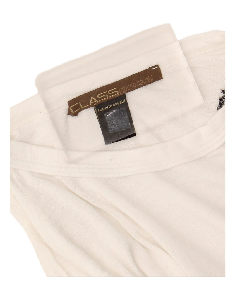 ROBERTO CAVALLI Mens Graphic Top Long Sleeve Medium White Vintage Roberto Cavalli and Second-Hand Roberto Cavalli from Messina Hembry 