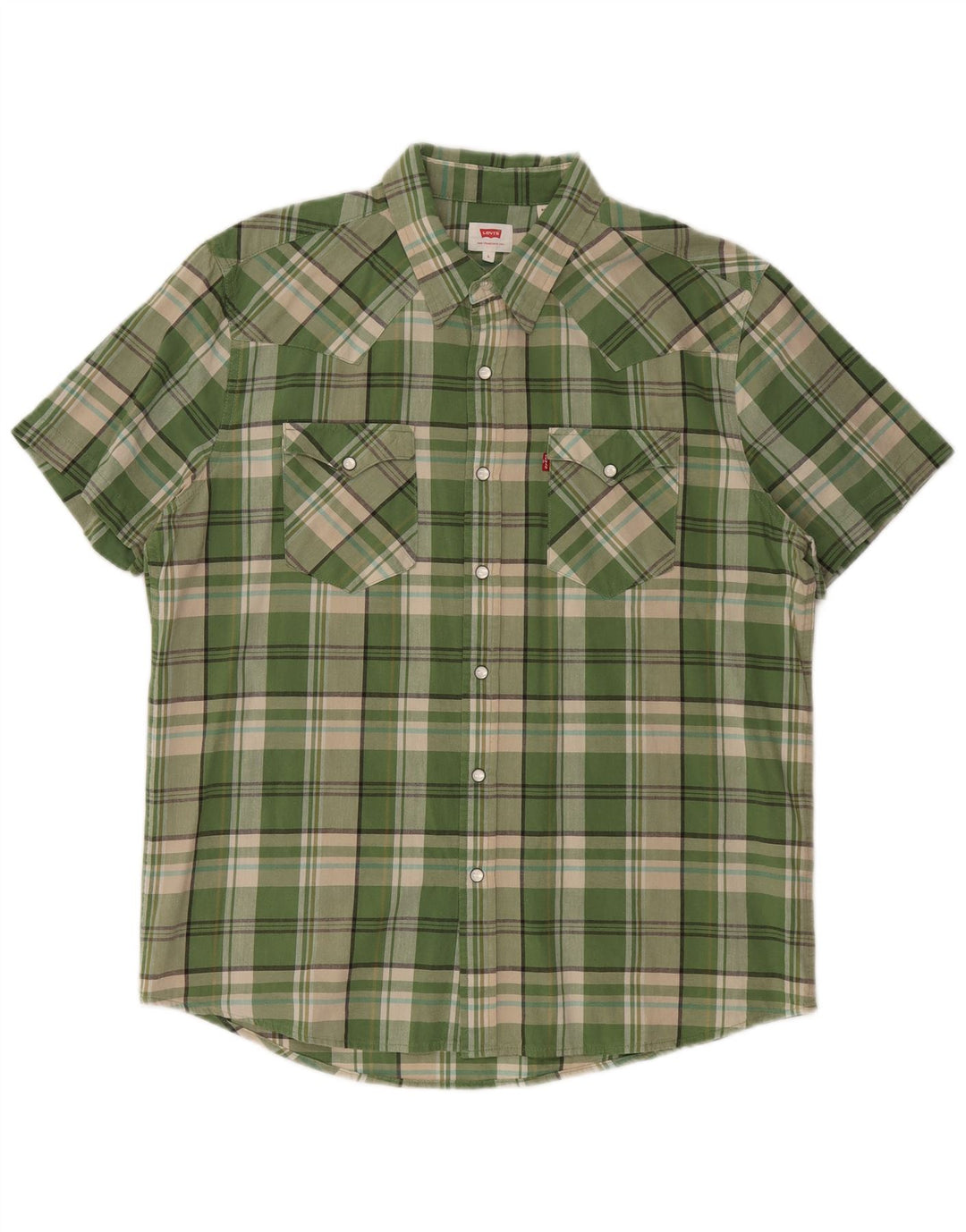 LEVI'S Mens Short Sleeve Shirt Large Green Check Cotton