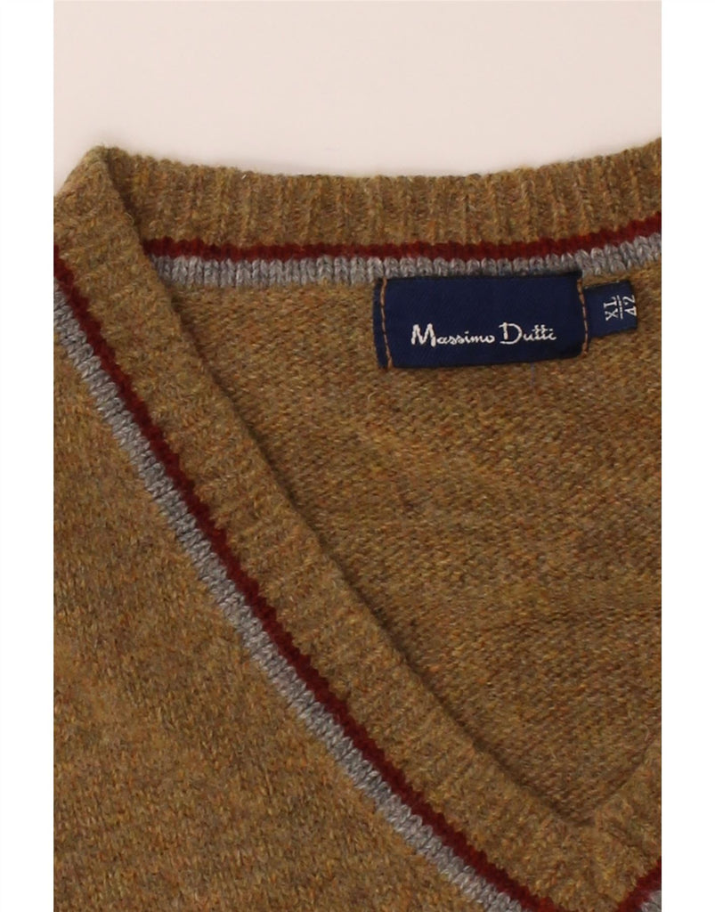 MASSIMO DUTTI Mens V-Neck Jumper Sweater XL Brown Wool Vintage Massimo Dutti and Second-Hand Massimo Dutti from Messina Hembry 